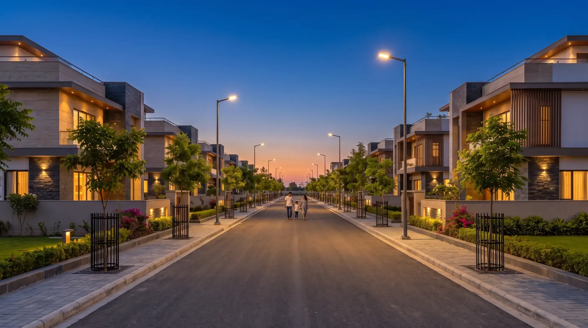 Lit, tree-lined streets — artist's impression